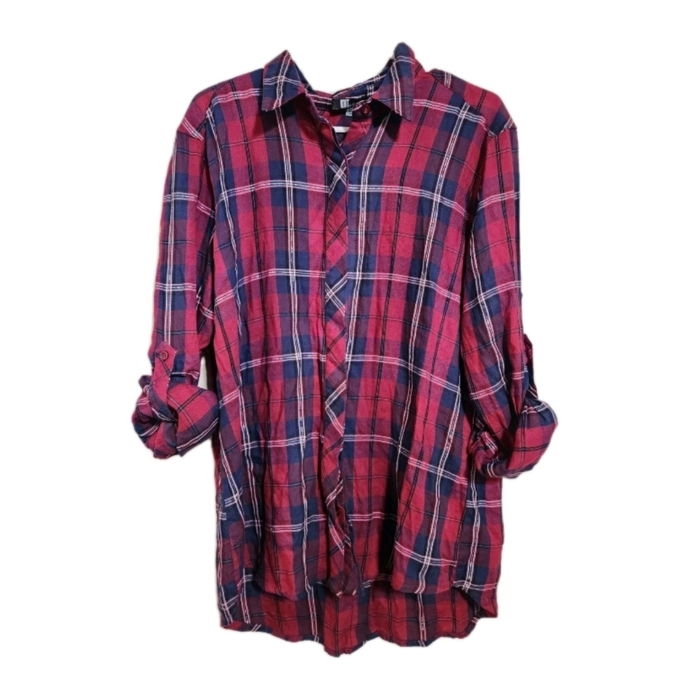 Kut from the Kloth Red and Blue Plaid Button-Down Shirt